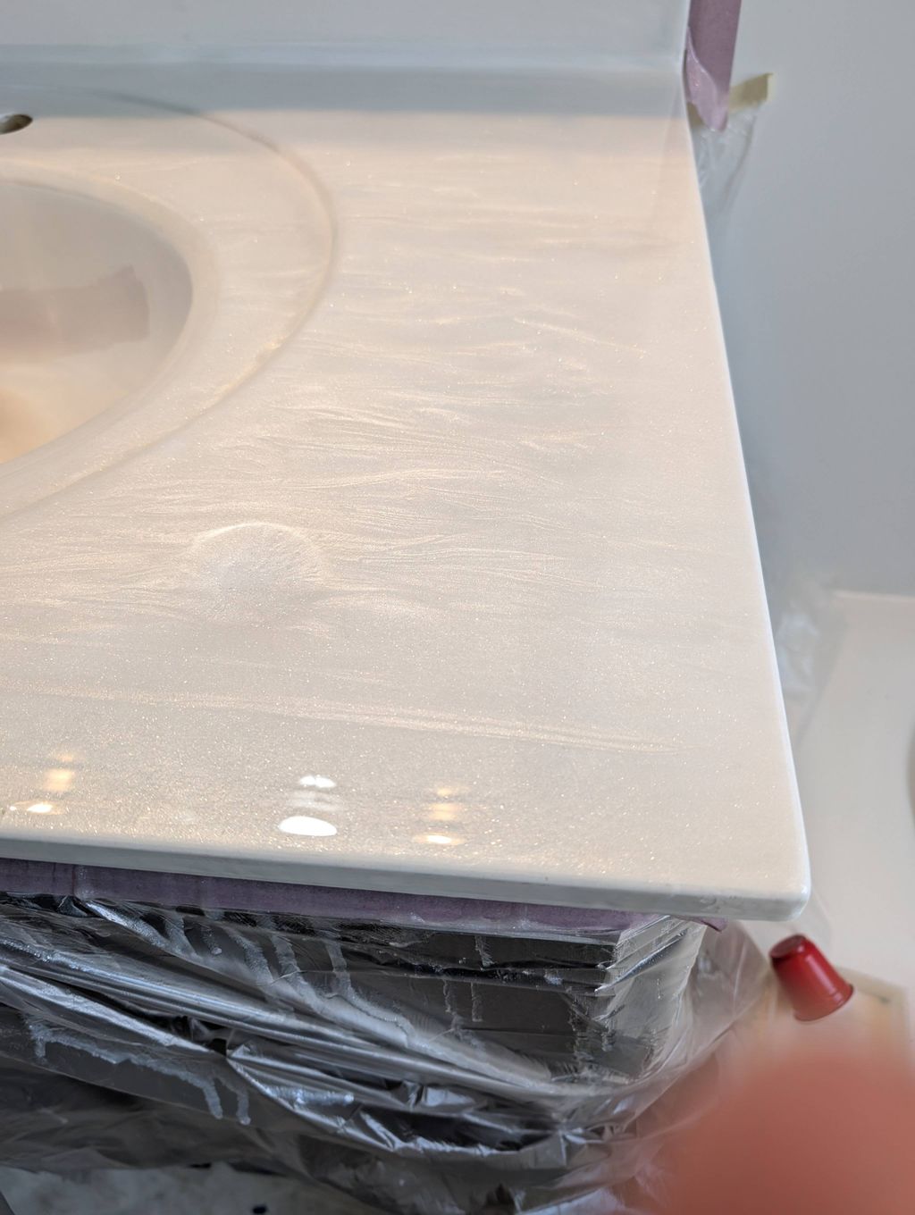 Epoxy countertop, over cultured marble sink