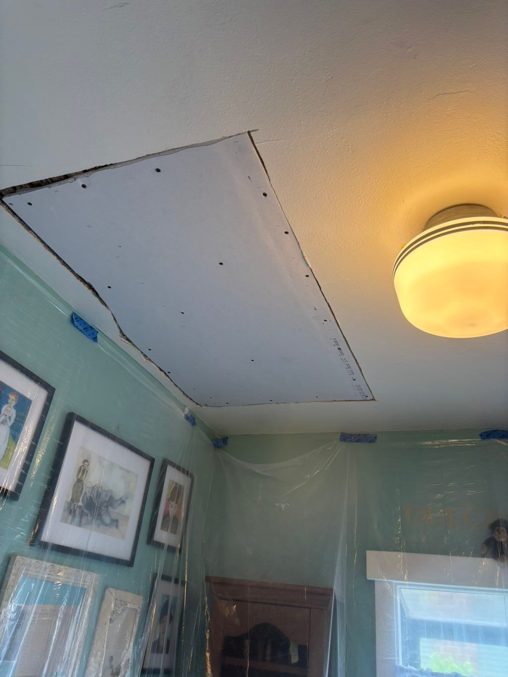 Drywall repair, before pun tape and matt