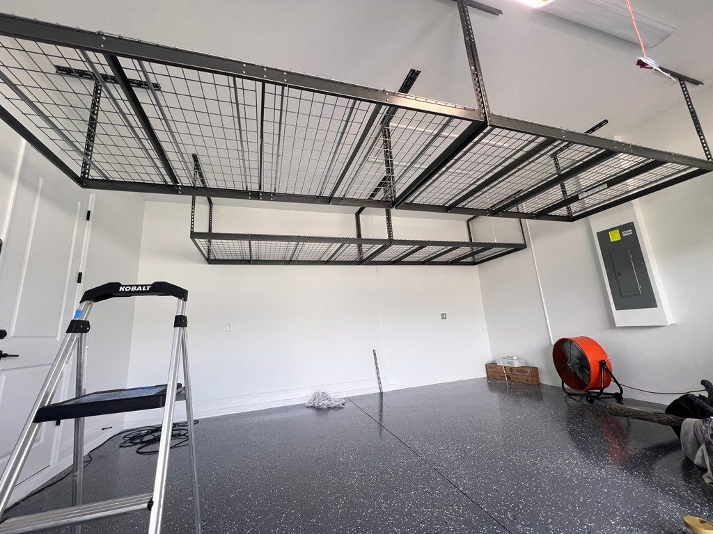 Ceiling-Mounted Garage Storage Installation