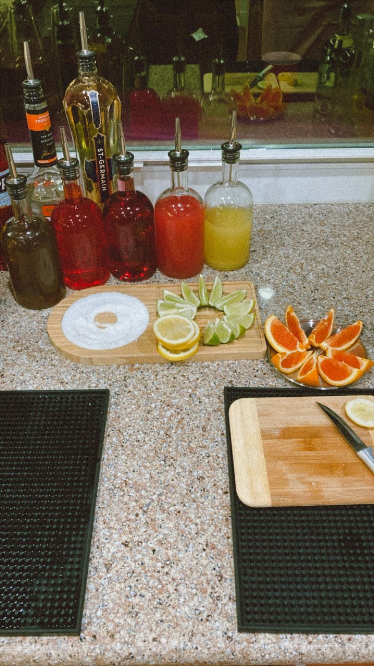 Homemade sour mix for margs, and citrus for garnis