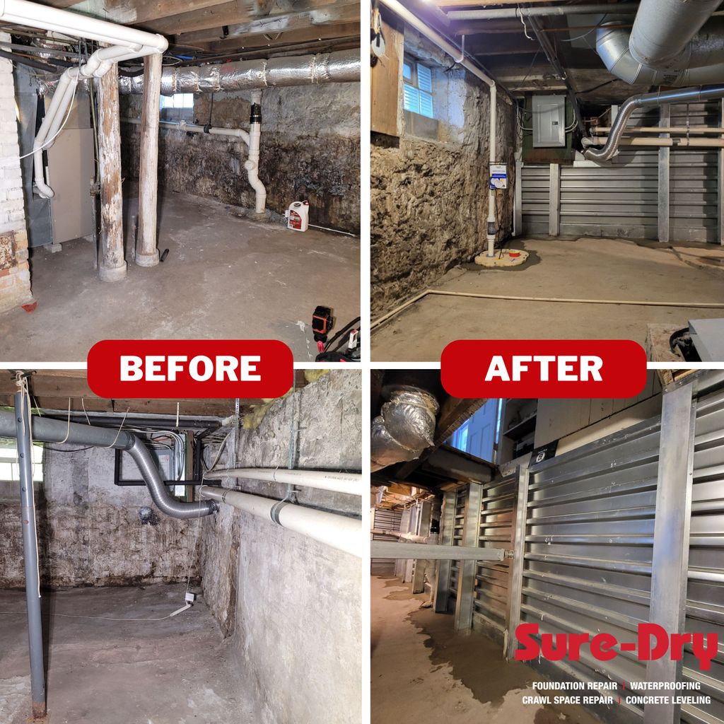 Failing fieldstone foundation stabilized and secur
