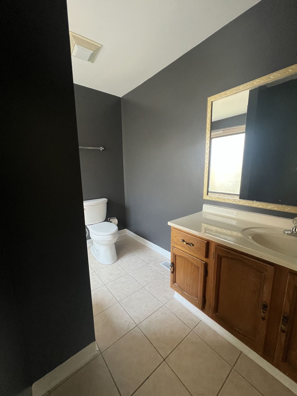 Master bath with gold mirror frame