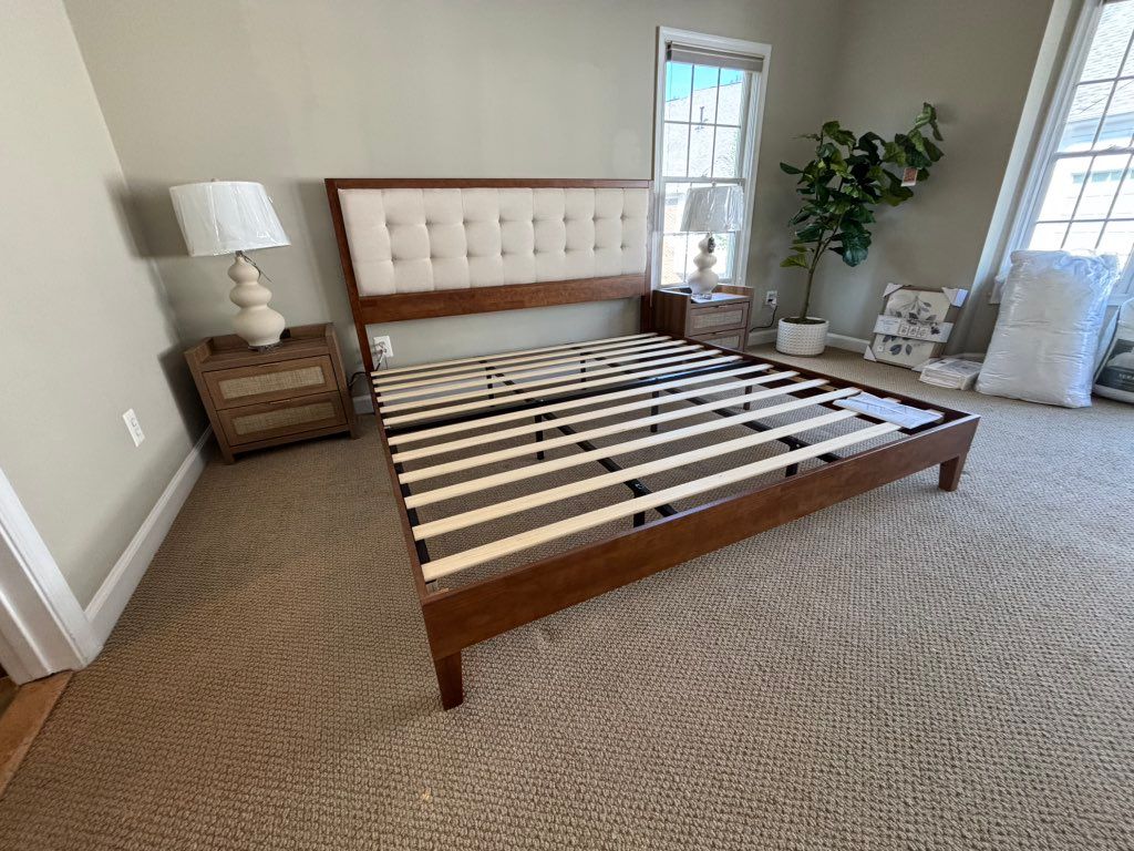 Assembling a bed and two nightstands