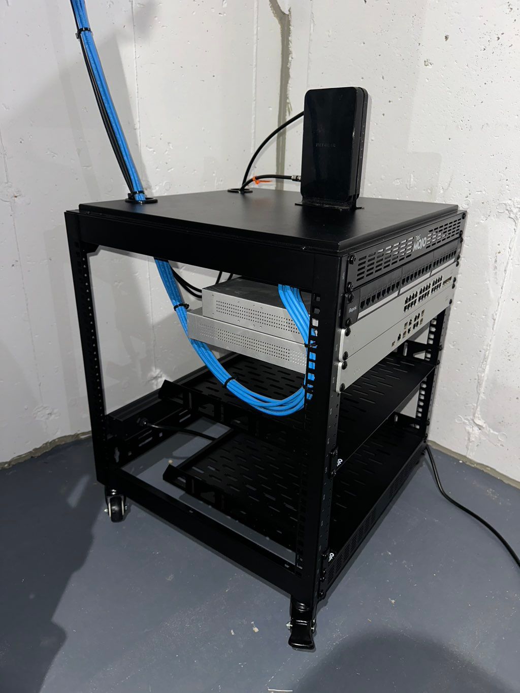 Server rack installation with patch panel cable te