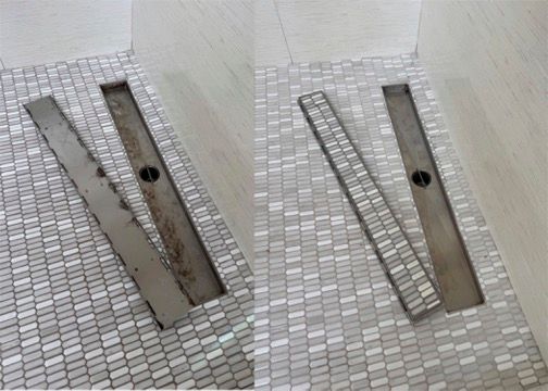 Shower drain before and after