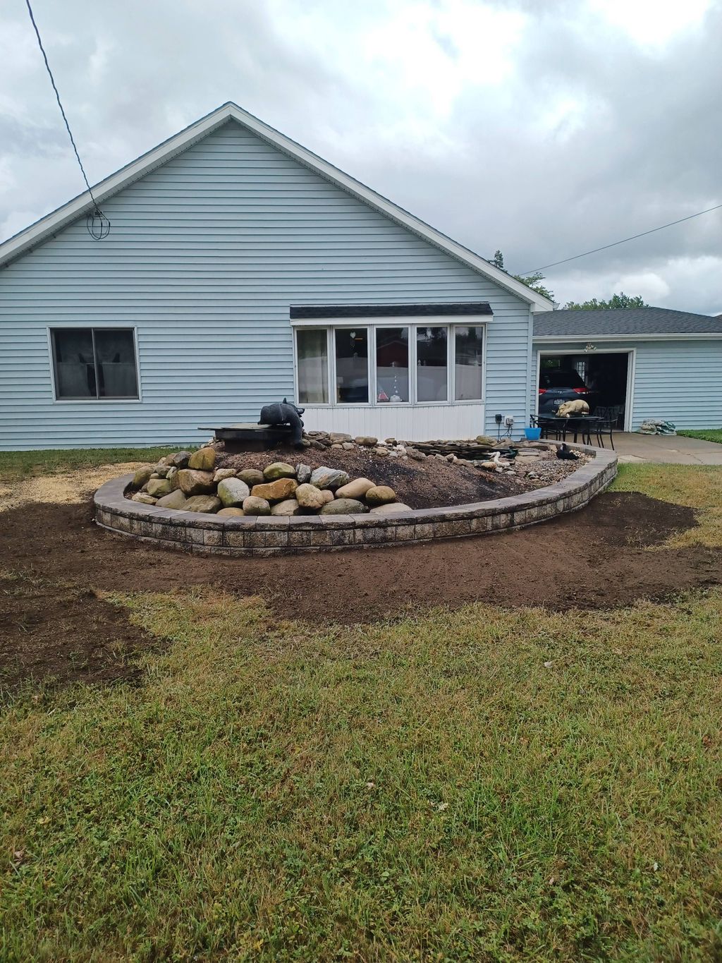 Retaining wall installation. 
