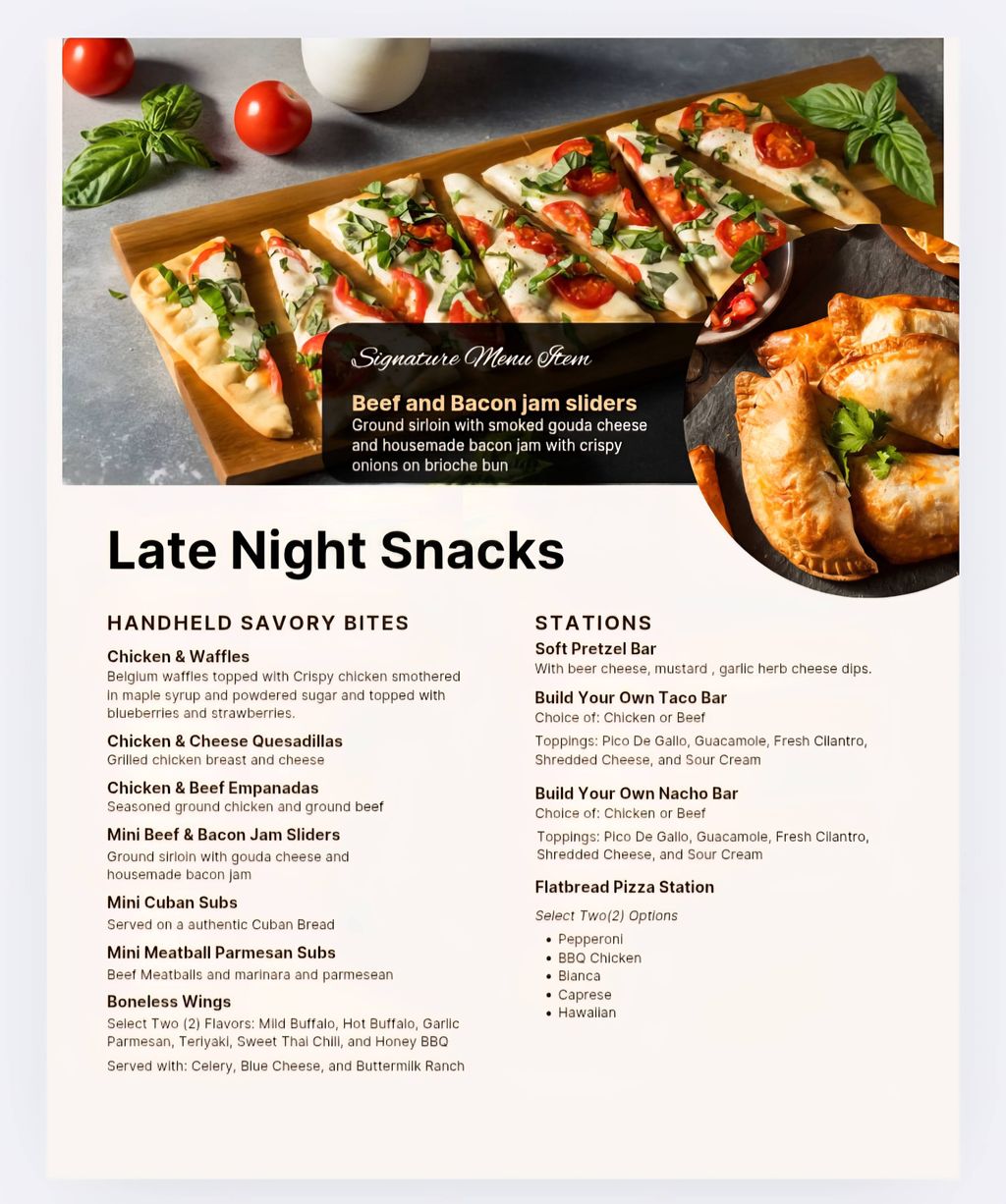 Late night after party menu 