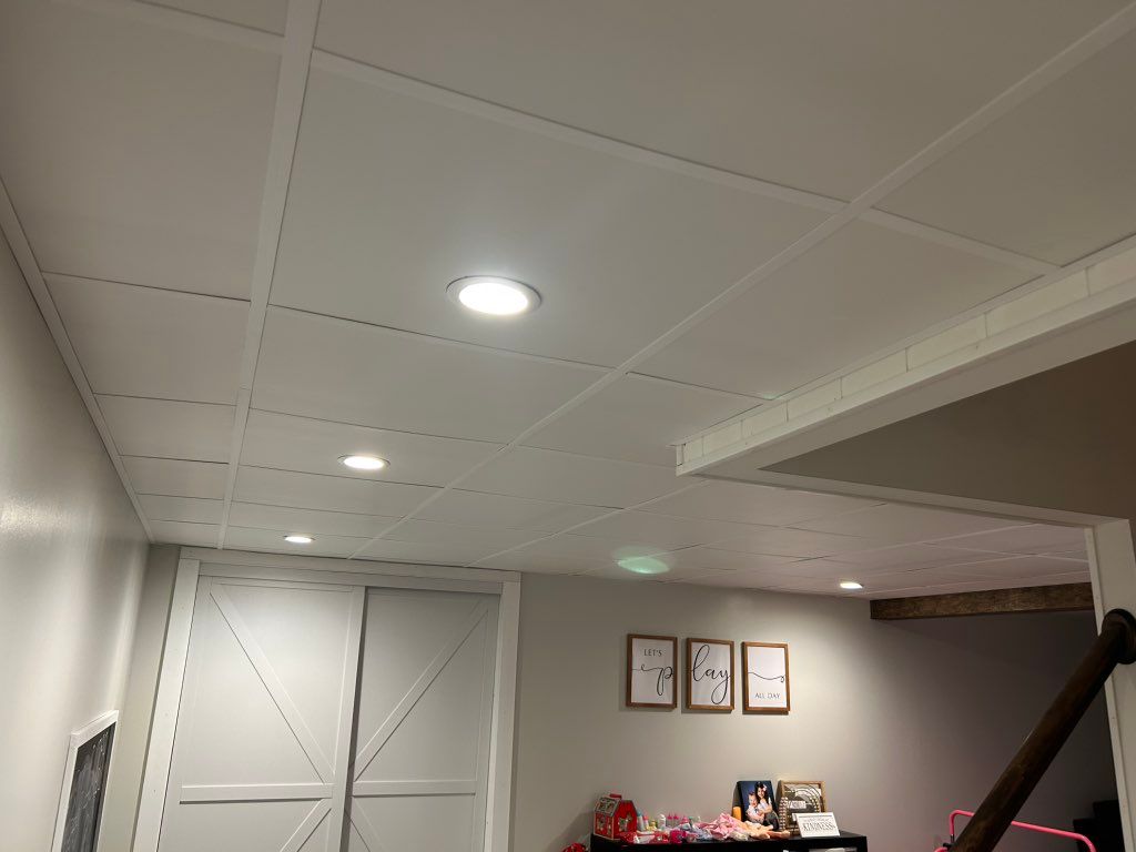 Recessed lighting installed for basement renovatio