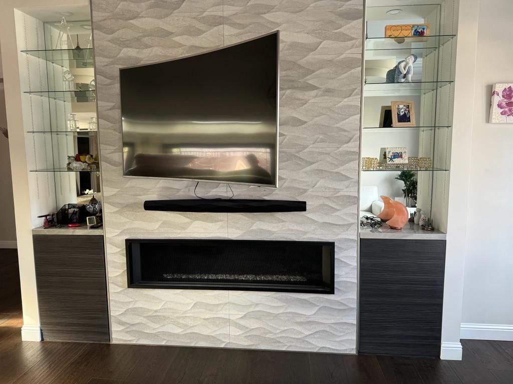 TV and sound bar mounting above fireplace