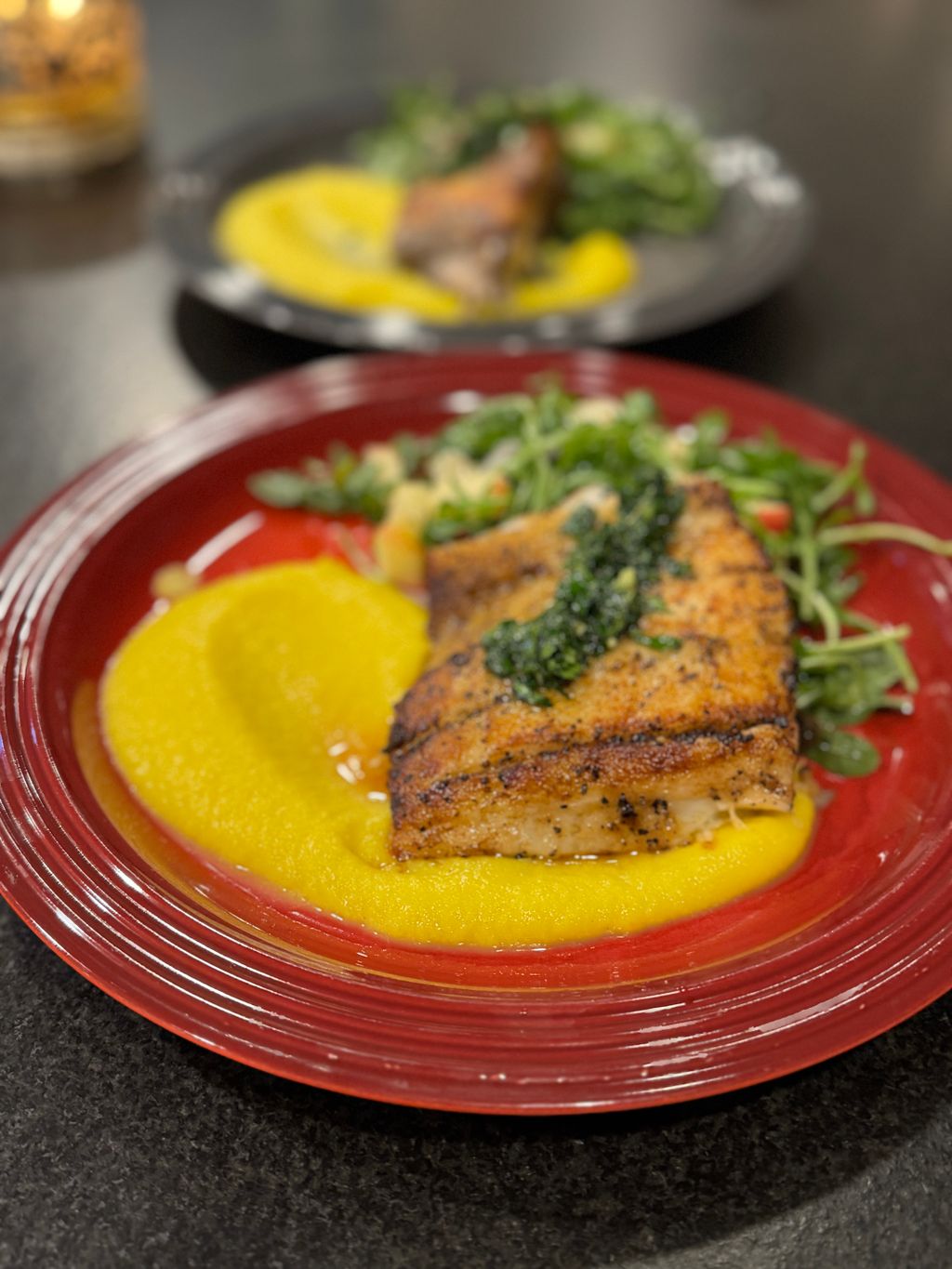 Black Garlic Barramundi with Cauliflower Puree