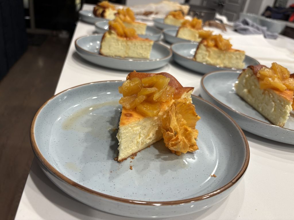 Cheesecake with rum roasted pineapples 