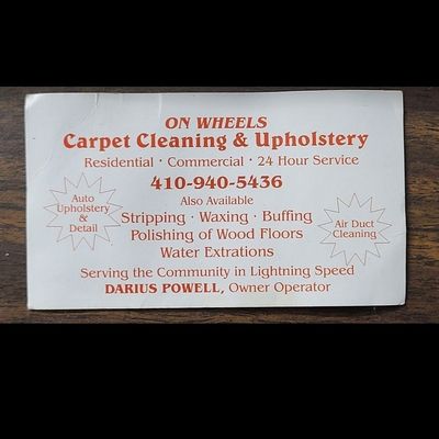 Avatar for On'Wheels Carpet & Upholstery Cleaning LLC