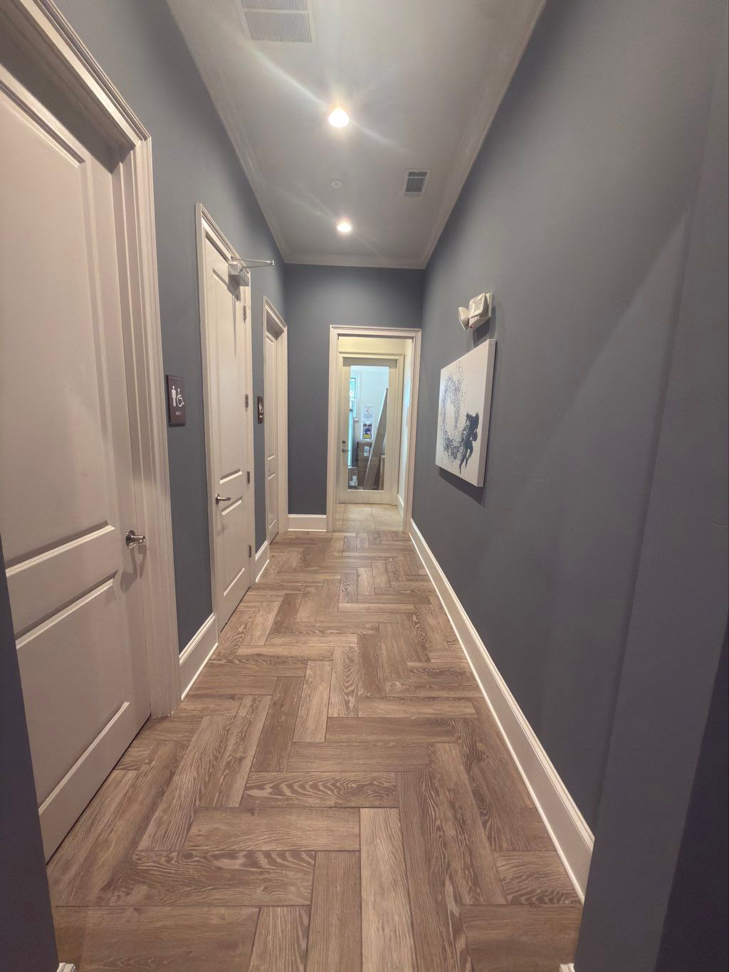 In this hallway, a color change was made from whit