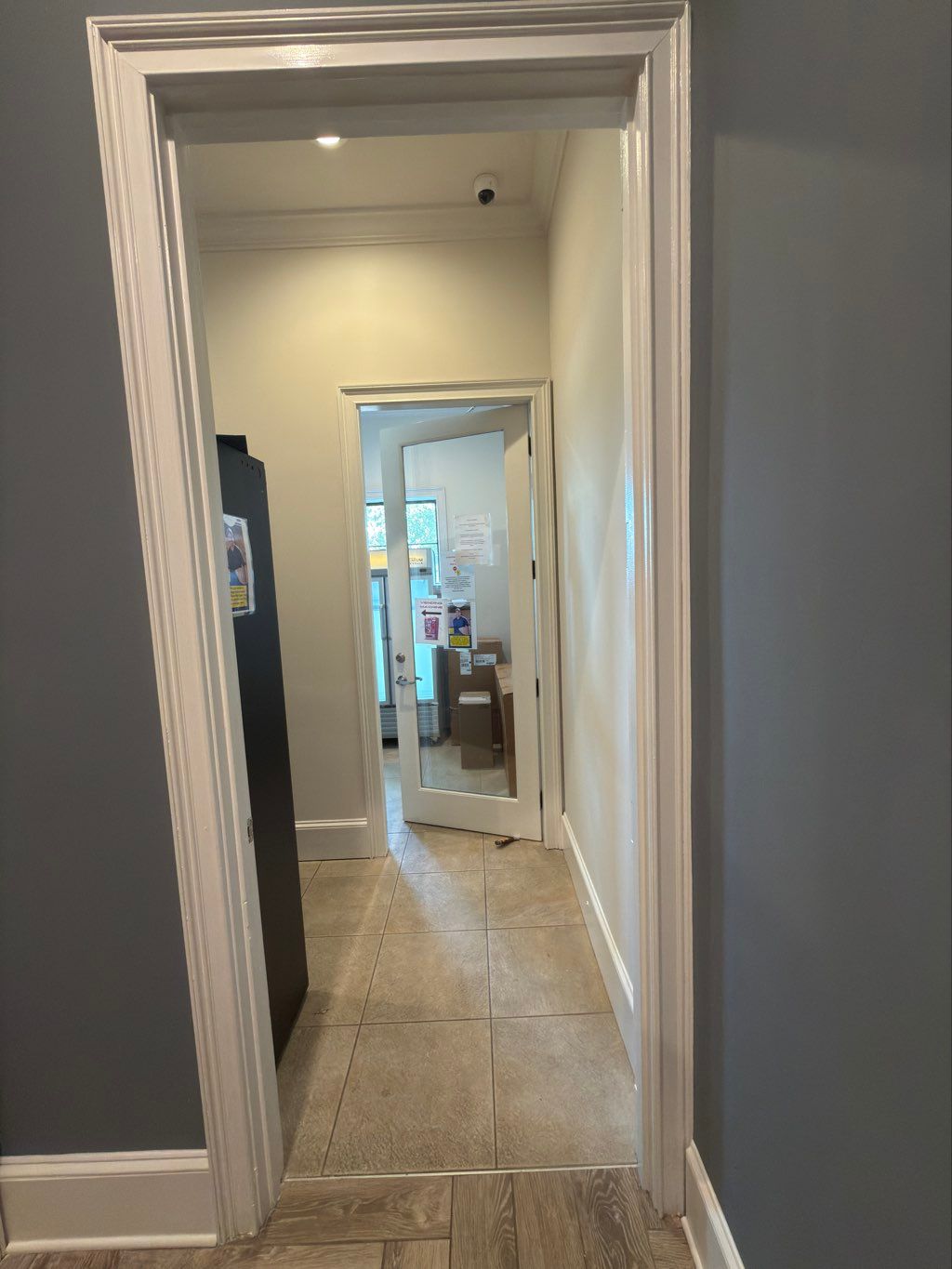 In this hallway, a color change was made from whit