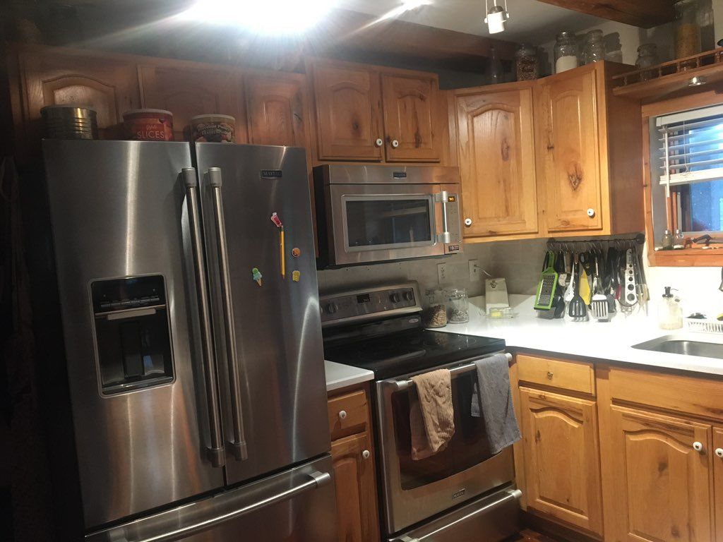 This kitchen is in a quaint log cabin they wanted 