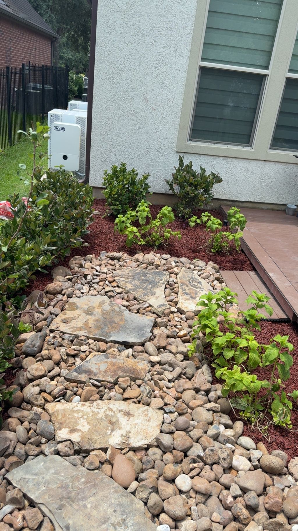 Stone and shrubs