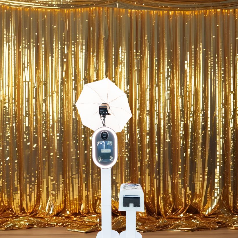 Elegant setup with a stunning gold backdrop—perfec