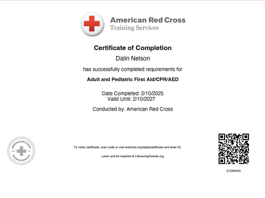 Coach Dalin's CPR + First Aid Certificate