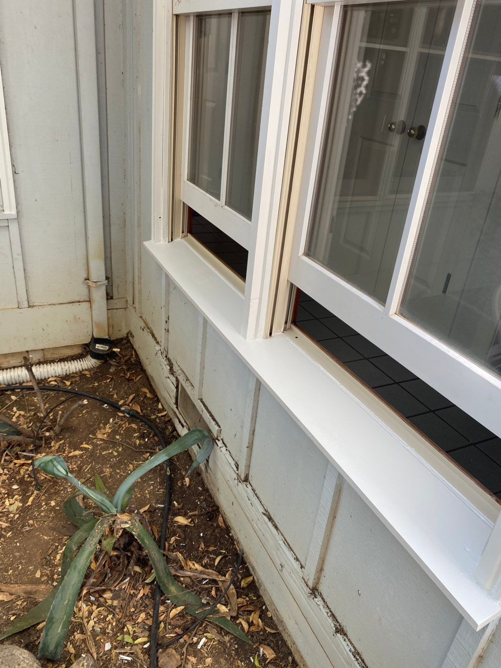 The window sill was replaced and the lower part of