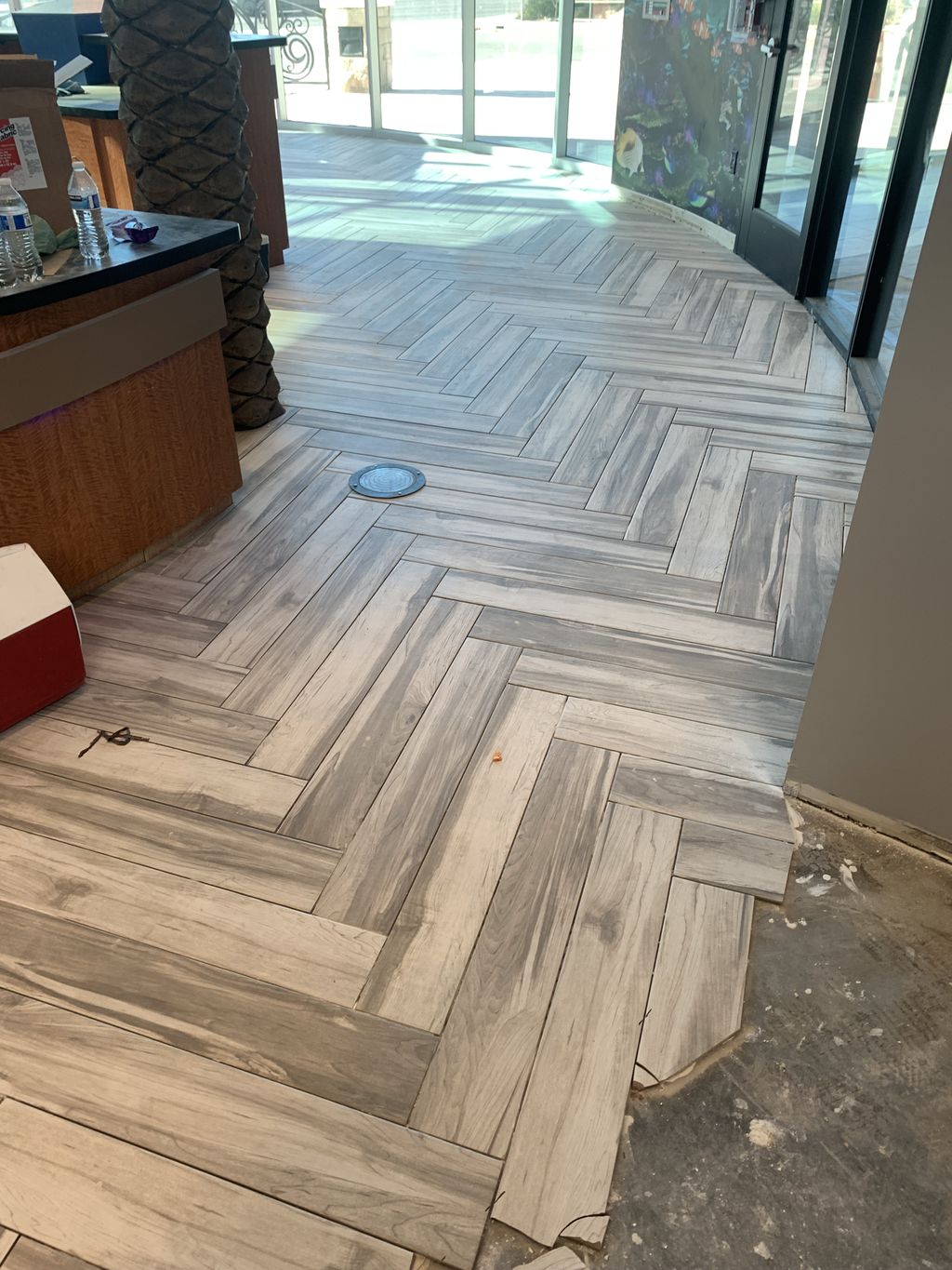 Tile installation herringbone.