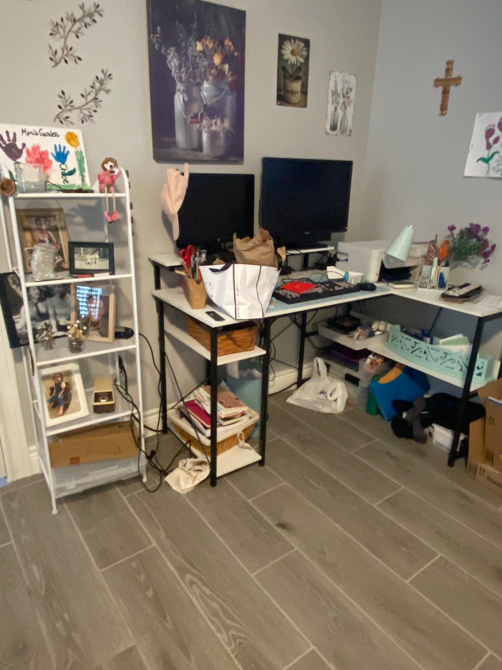 This mom offices out of her master bedroom. Tight 
