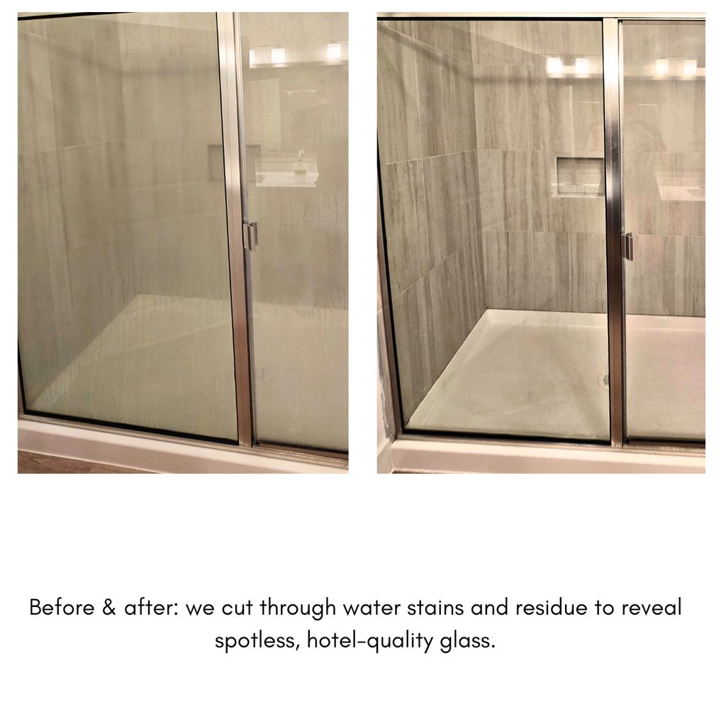 Hard water stains removed — glass restored to clar