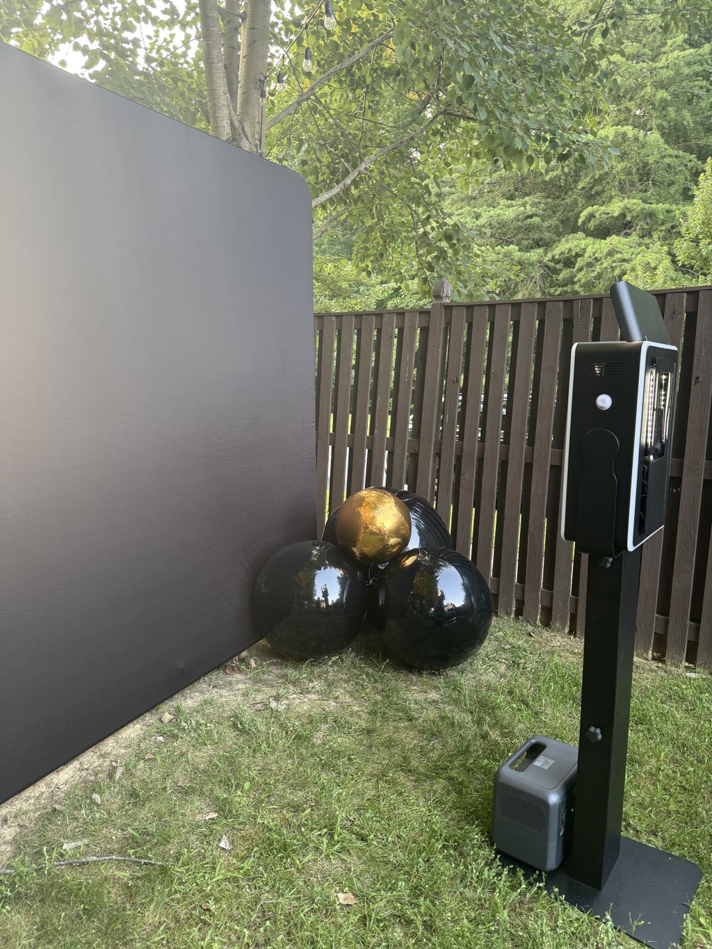 Black backdrop and Mirror Balls