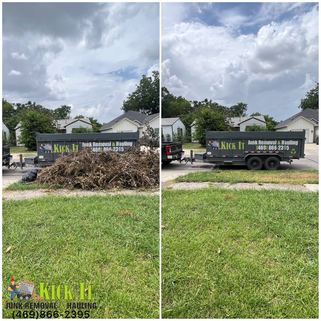 Before and after yard bebris.
