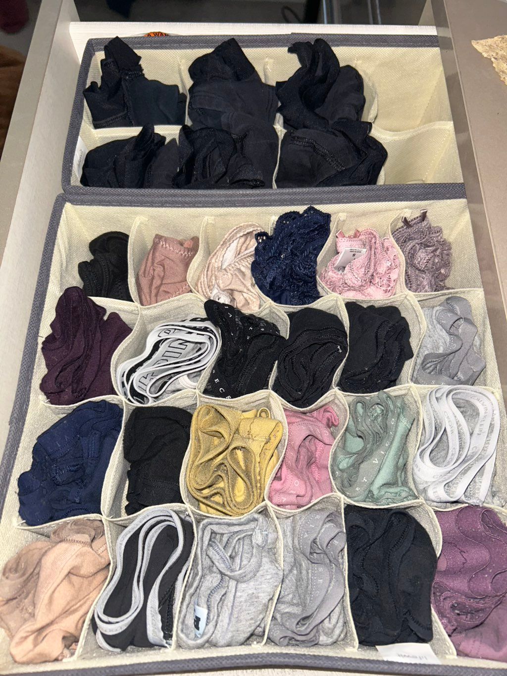 After: underwear have been placed in organizer for