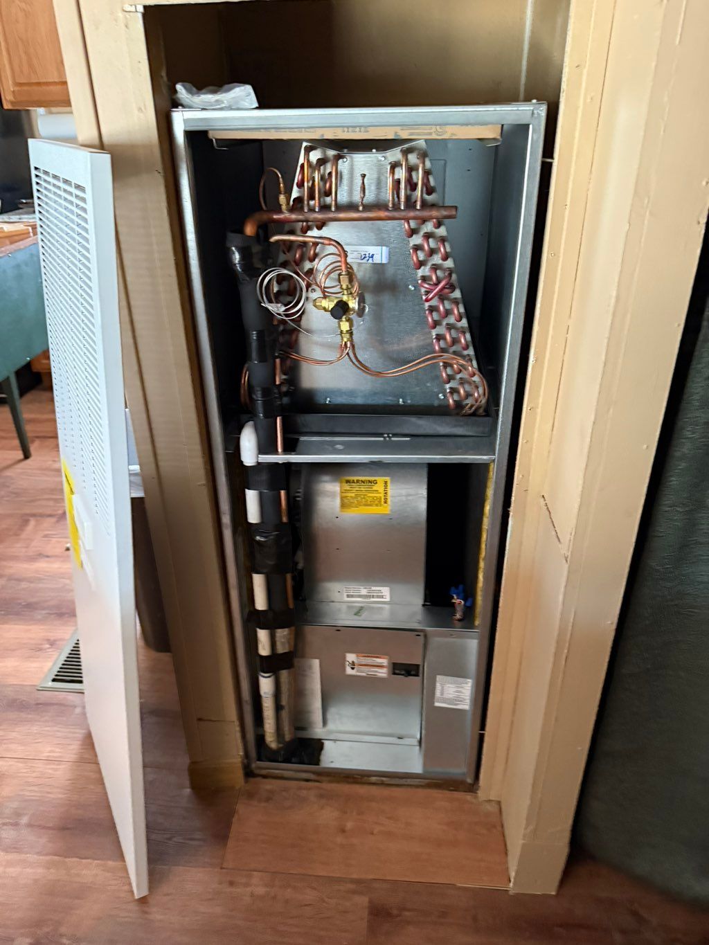 Modular home split system being installed.