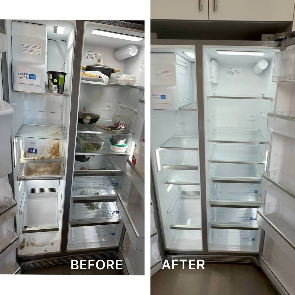 Fridge interior deep clean – sanitized and fresh.