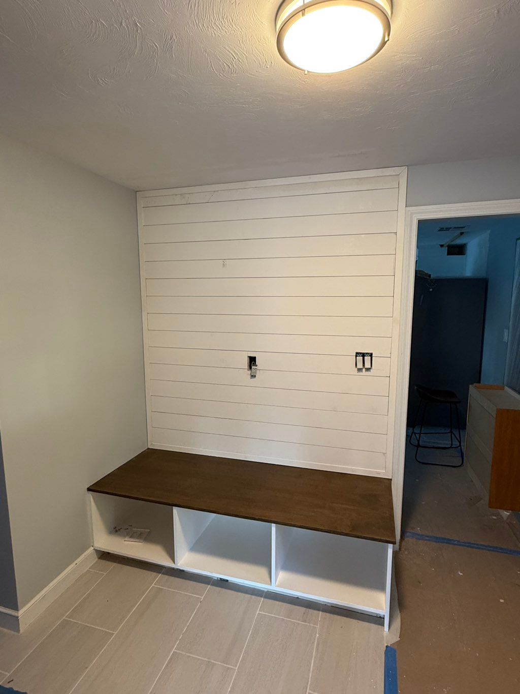 Bench and Ship Lap Board on walls