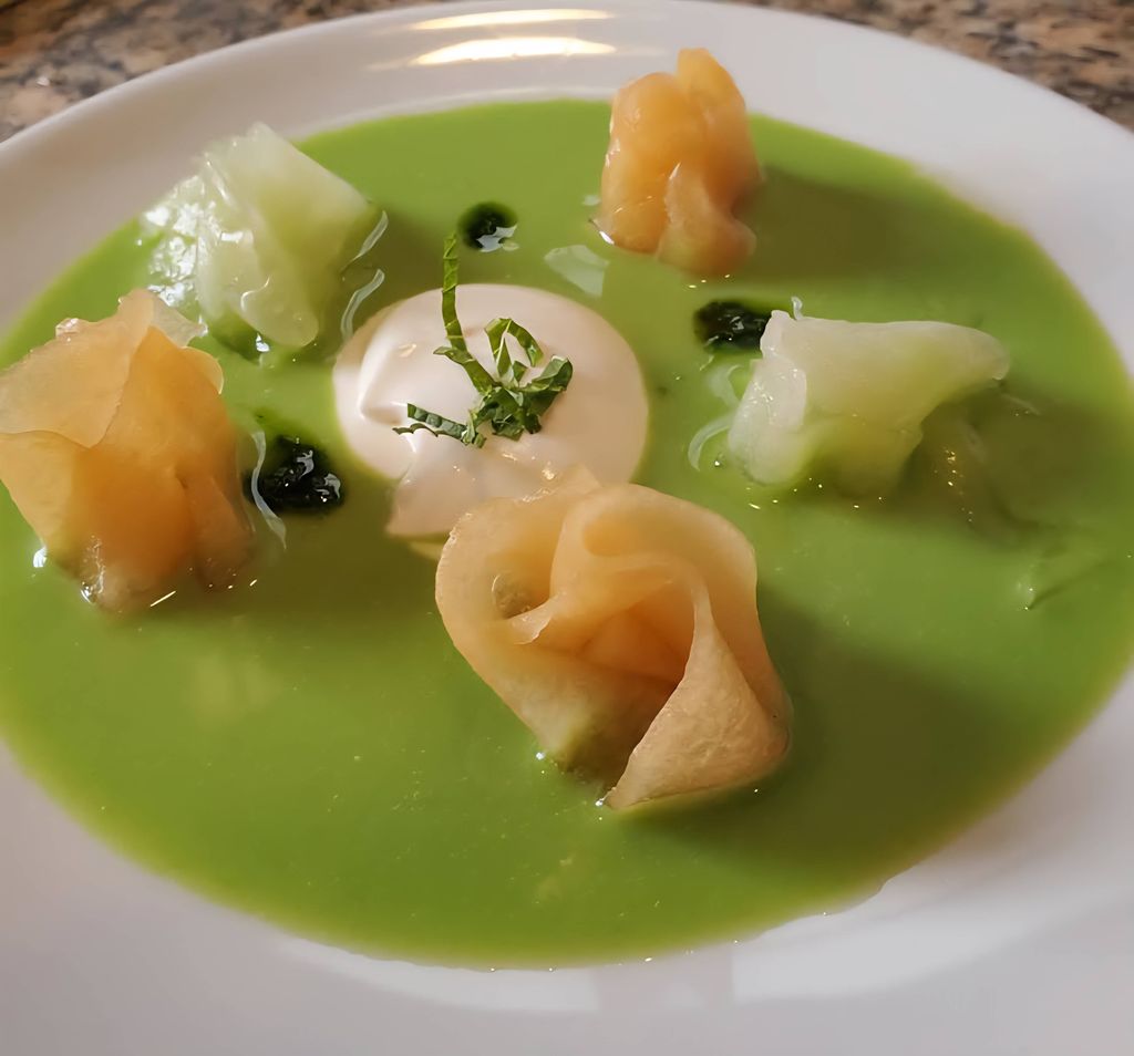 Pea Gazpacho with Melon and Yogurt
