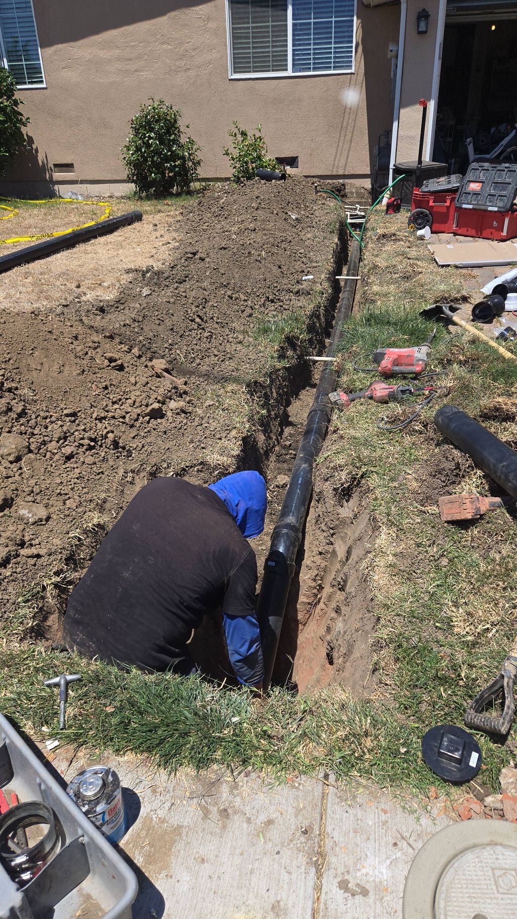 Full sewer replacement with new 4” ABS line, prope