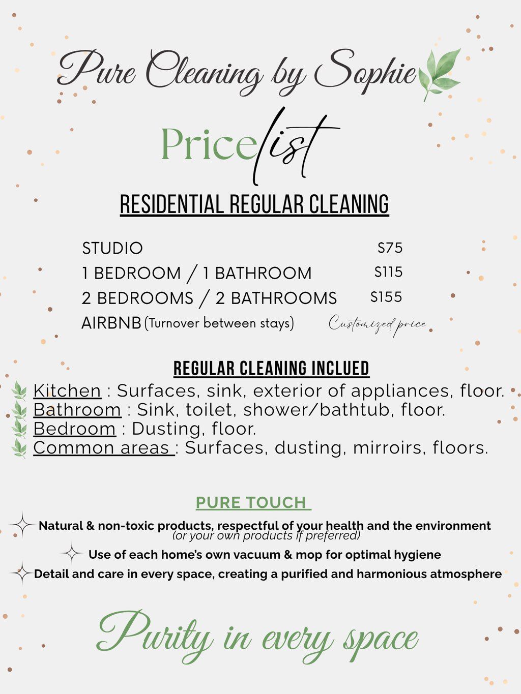 Transparent eco-friendly cleaning rates 🌿
Natural 