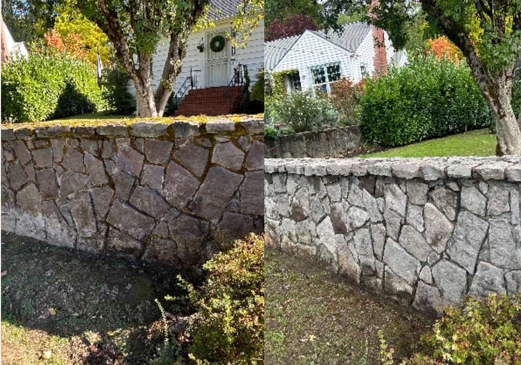 Retaining wall moss removal.