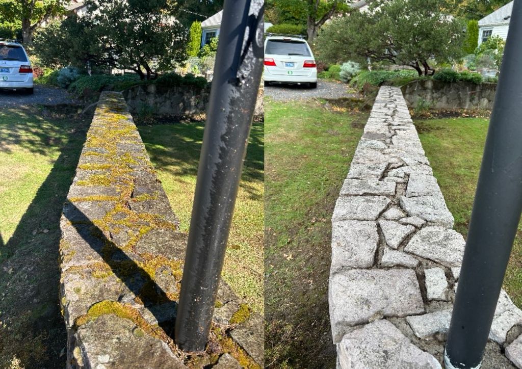 Stone retaining wall moss removal.