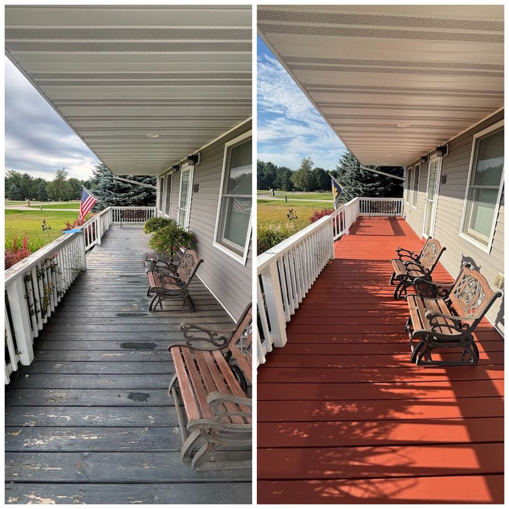 We updated this porch with a solid-color stain and