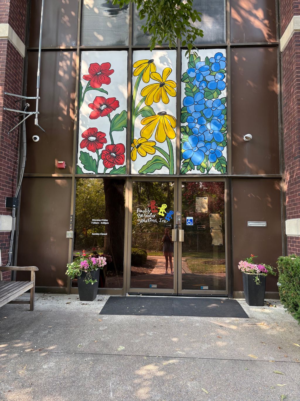 Floral window murals, office building