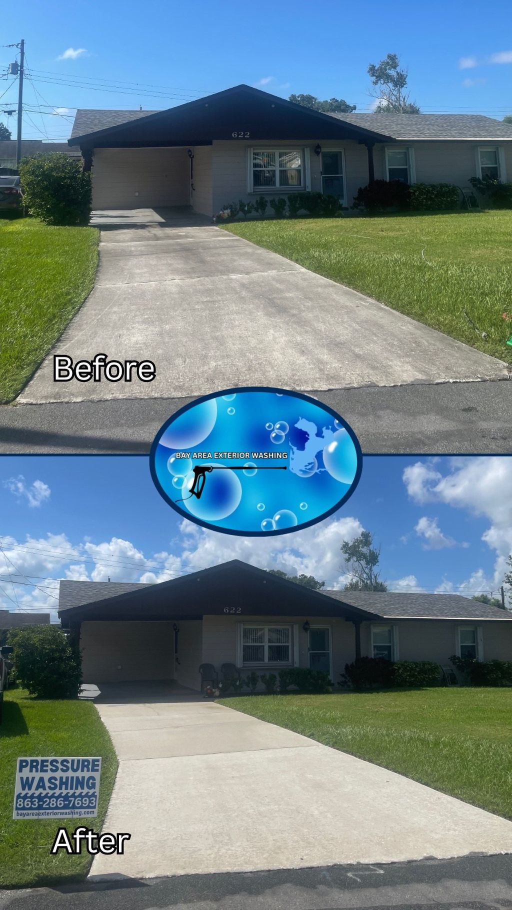 Driveway pressure washing - before and after