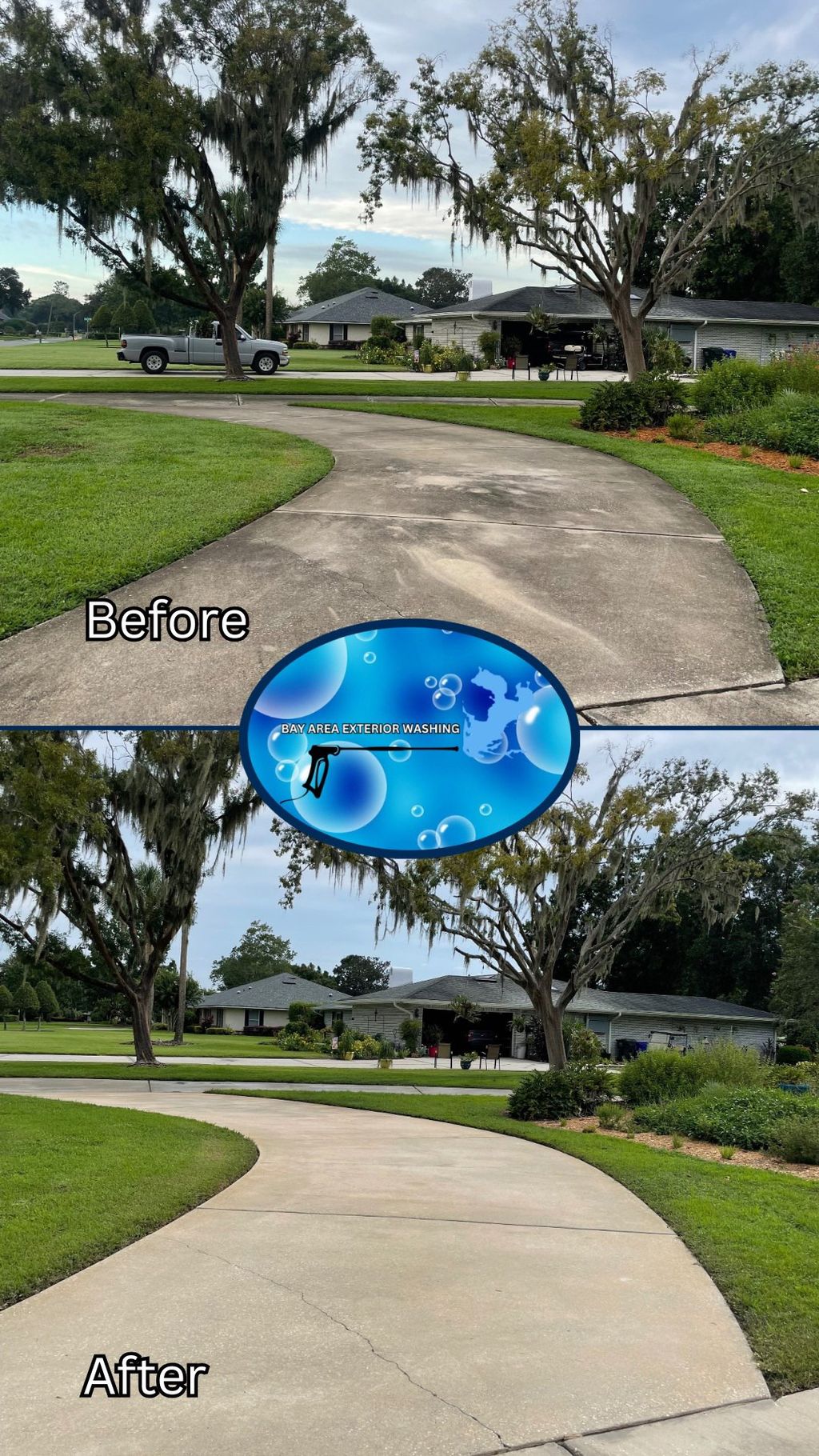Driveway pressure washing - before and after