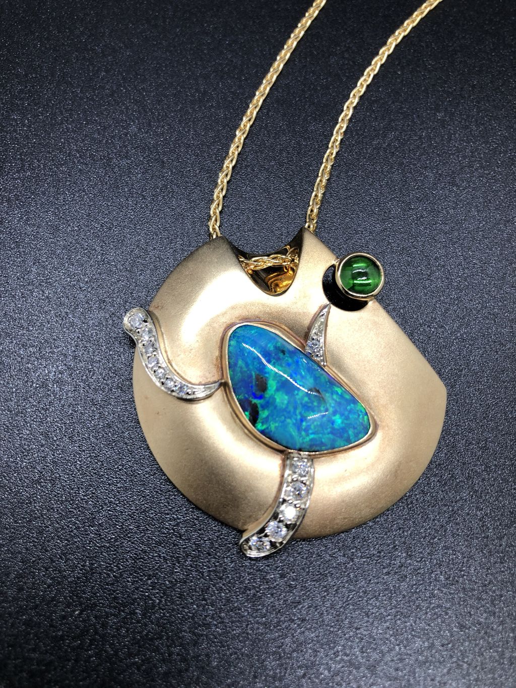 "Beginnings" Gem Black Boulder Opal, Chrome Tourma