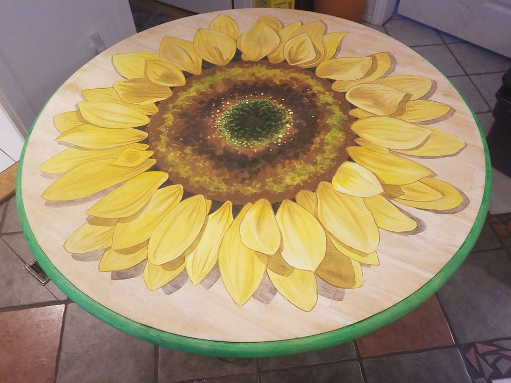 Hand painted, acrylic on table.