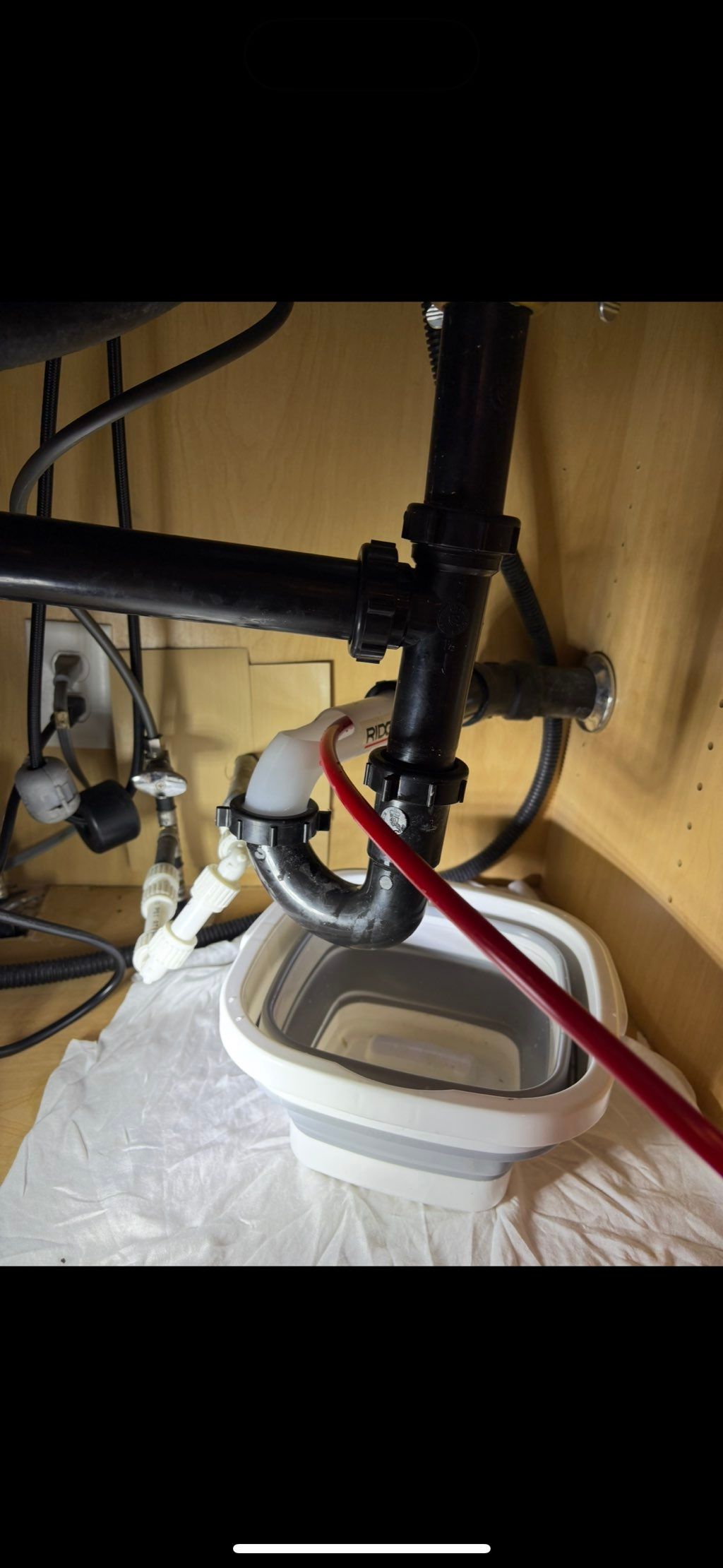 Close up of drain cleaning process 