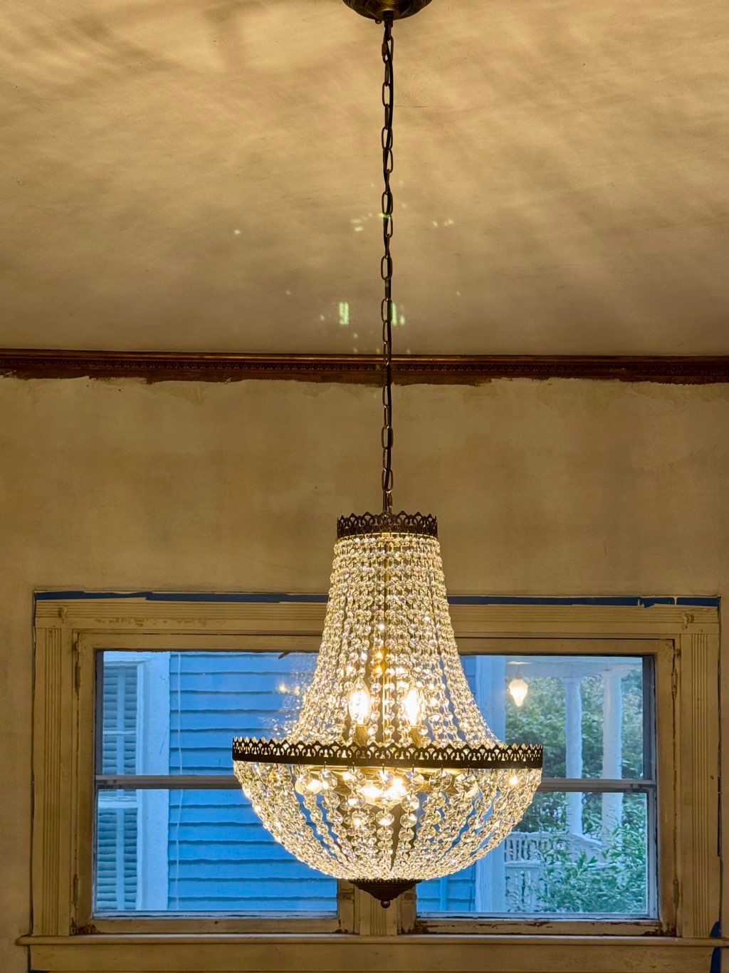 Chandelier install for this historic home in Provi