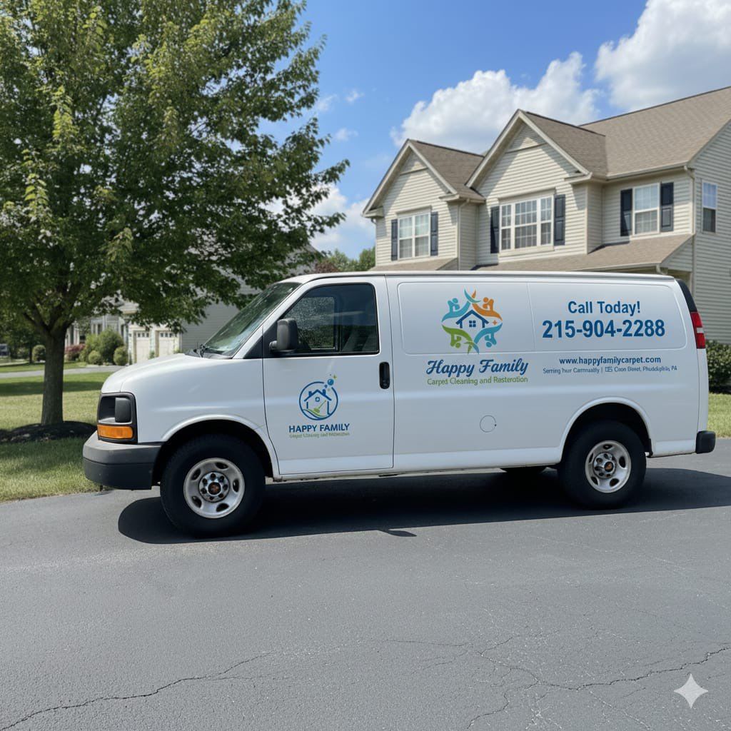 Happy family carpet cleaning