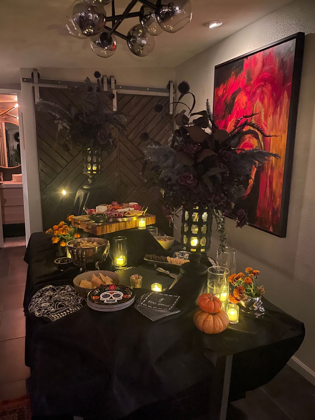 Whimsical snack table setting for Dia de los Muert