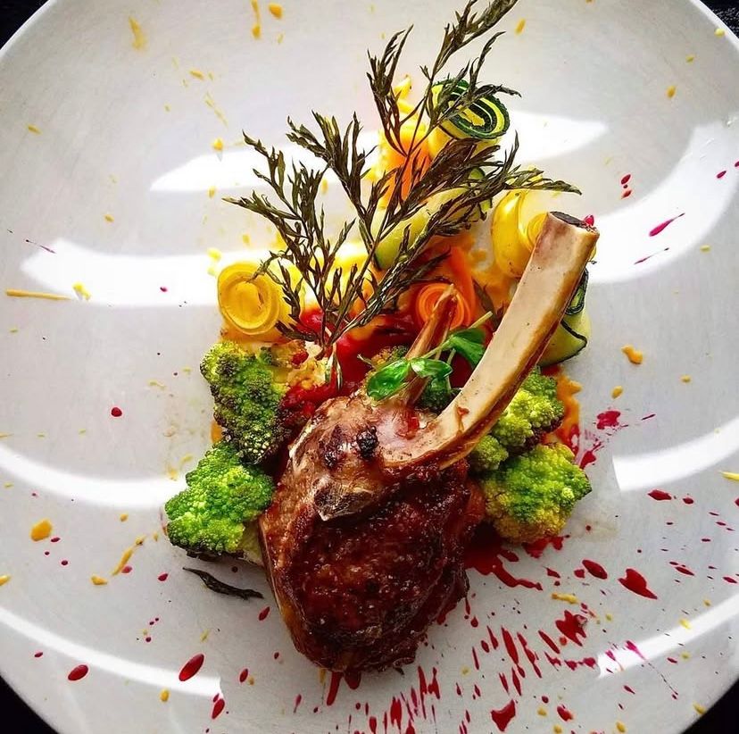 Charred Lamb/ Citrus Poached Veggie/ Sweet Corn Pu