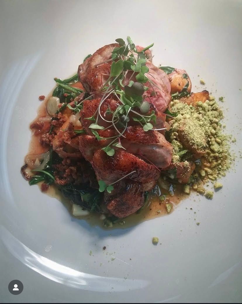 Crispy Lavander Duck/Miso Bacon/ Smashed Sweet Pot