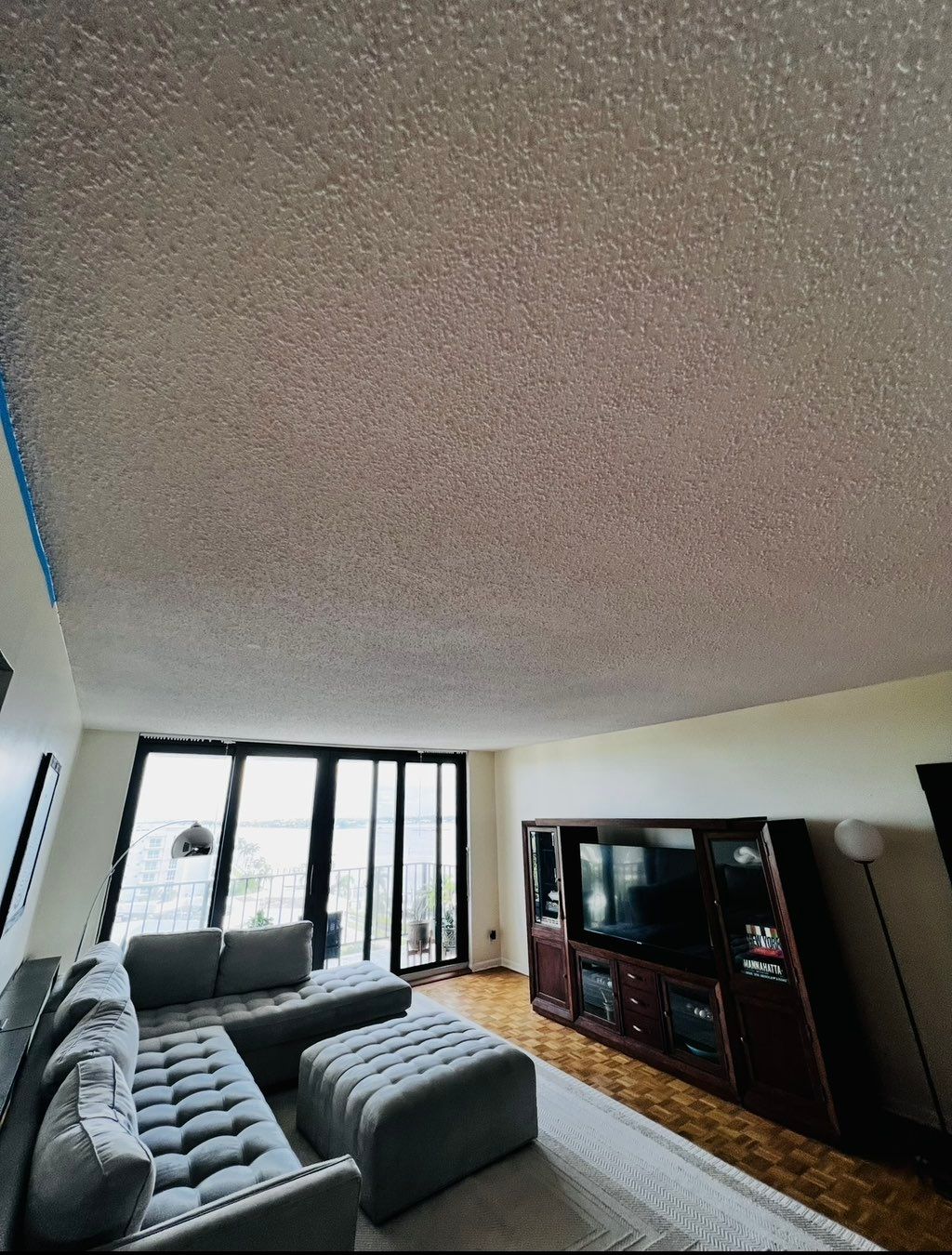 Before popcorn ceiling removal 